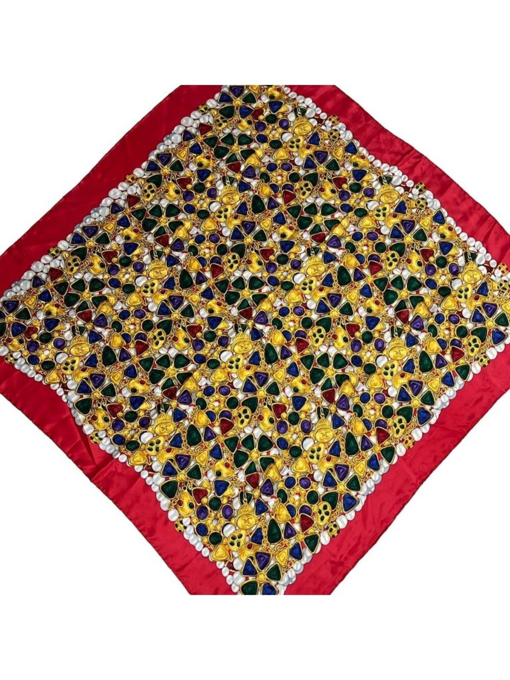 Chanel Scarf Red Gold Multi
